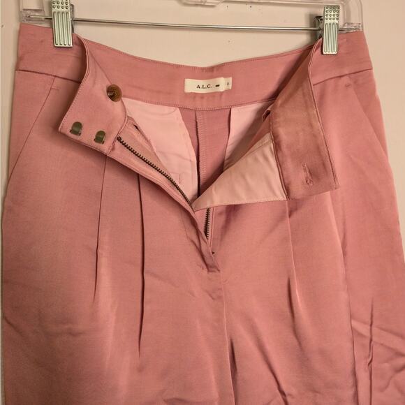 A.L.C. Pink Wool Blend Pleated Crop Trouser Size 2 Italian Fabric Sateen Chic - Picture 4 of 9